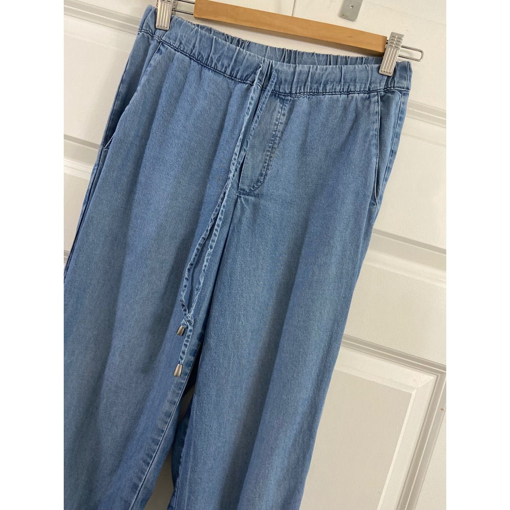 Splendid Womens Chambray Jogger Pants Light Wash Blue Ankle Zip Drawstring Small